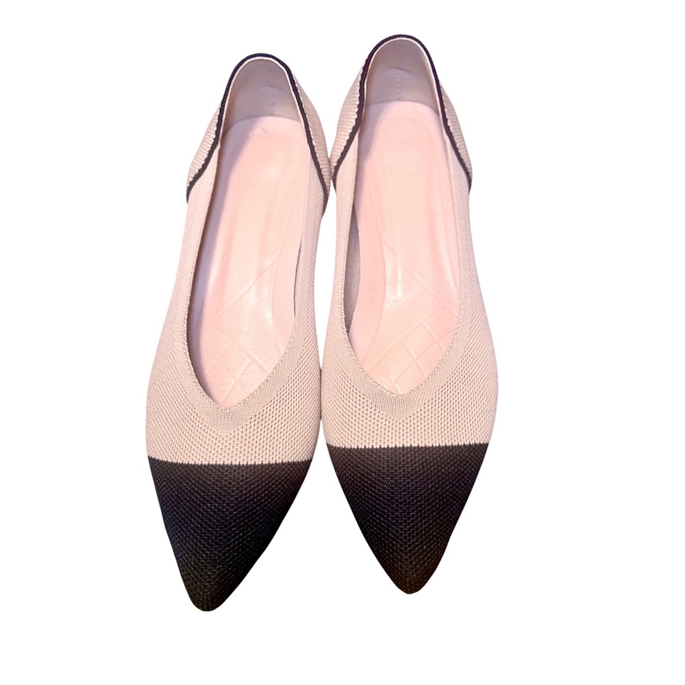 Chic Pointed Toe‎ Knit Flats Women's Low Block Heel Comfort Slip On Shoes